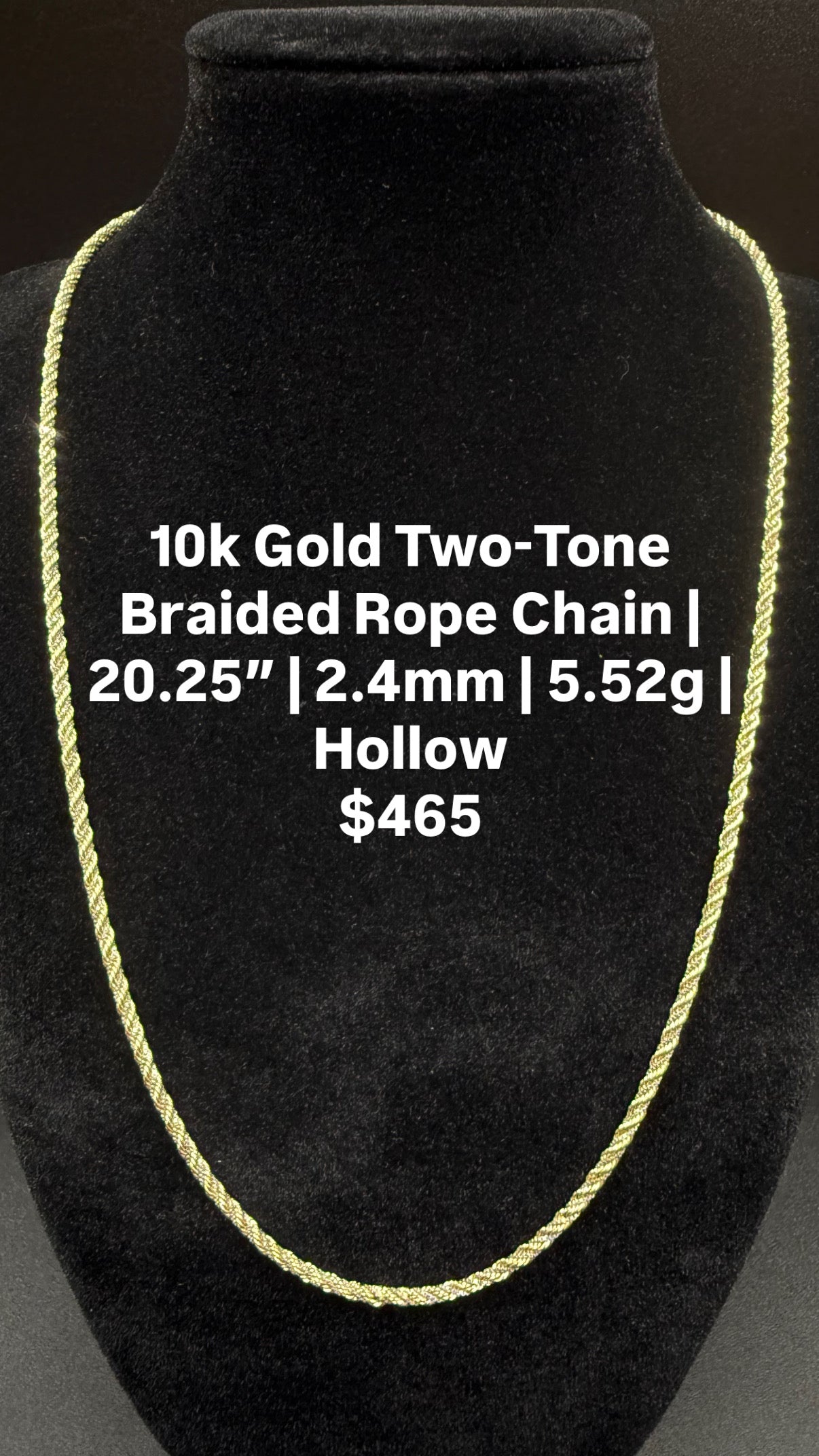 20.25” 10k gold braided two tone rope chain