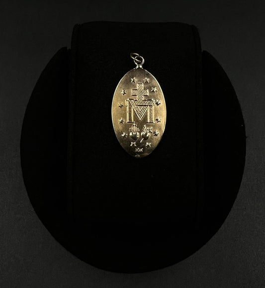 .65” x 1.3” 10K Hollow Yellow Gold Virgin Mary Pendant | 1.26g | 2.8mm Bail |