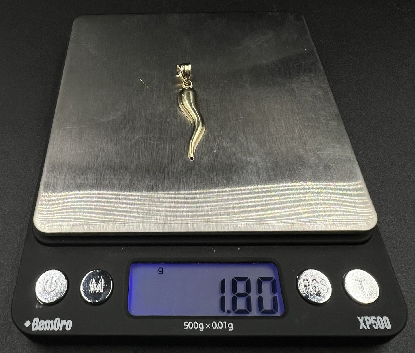 .3” x 1.54” 10K Hollow Yellow Gold Italian Horn Pendant 1.8g | ASK | 4.5MM Bail