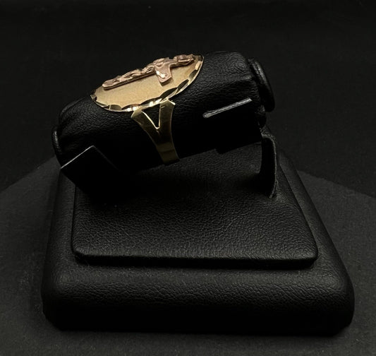 14K Solid Yellow Gold Diamond Cut Crucifix Signet Ring | Size 8.75 | 4.49g |