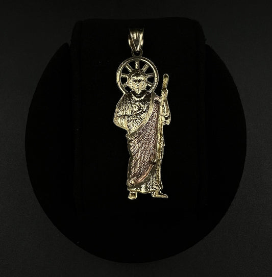 .7” x 1.84” 10K Semi-Solid Tri-Tone Gold Diamond Cut Saint Jude Pendant | 4.45g