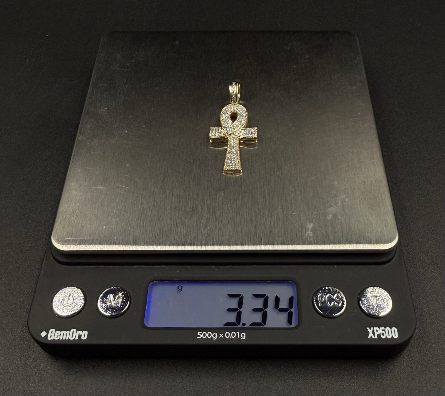 .6” x 1.4” 10k Semi Solid Yellow Gold Natural Diamond Ankh Pendant | 3.34g |