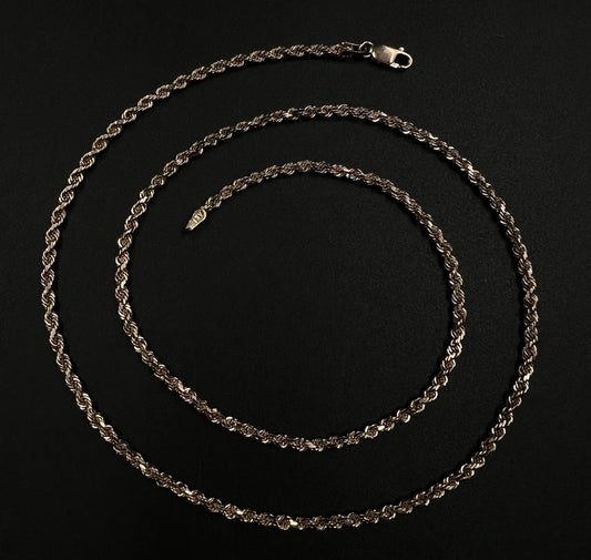 22” 10K Semi-Solid Rose Gold Diamond Cut Rope Chain | 13.66g | 2.8MM | Lobster |