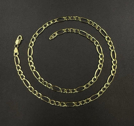 20” 14k Hollow Yellow Gold Figaro Chain 8g |5.4mm | Lobster Clasp |
