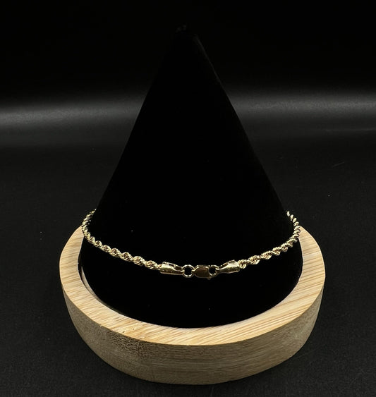 9.25” 10K Hollow Yellow Gold Diamond Cut Rope Bracelet | 1.9g | 2.6MM | Lobster