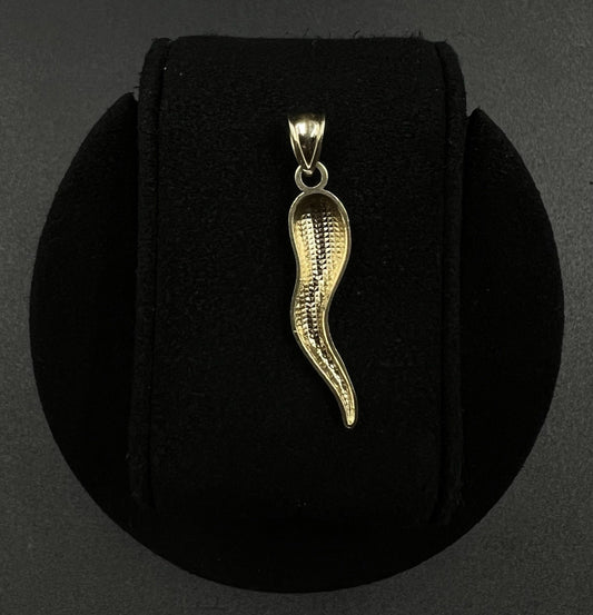 .3” x 1.54” 10K Hollow Yellow Gold Italian Horn Pendant 1.8g | ASK | 4.5MM Bail