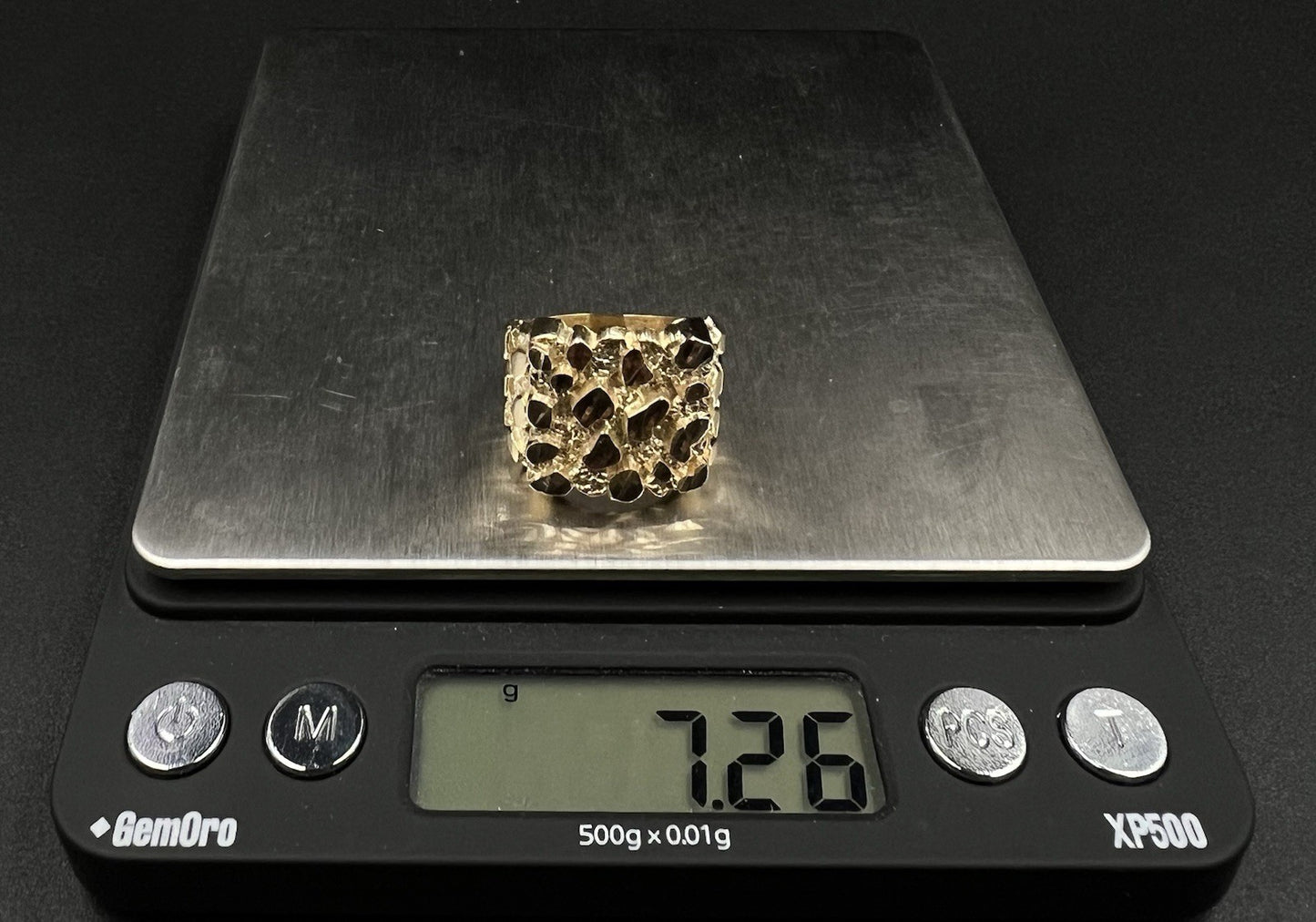 14K Solid Yellow Gold Diamond Cut Nugget Ring | Size 10 | 7.26g |