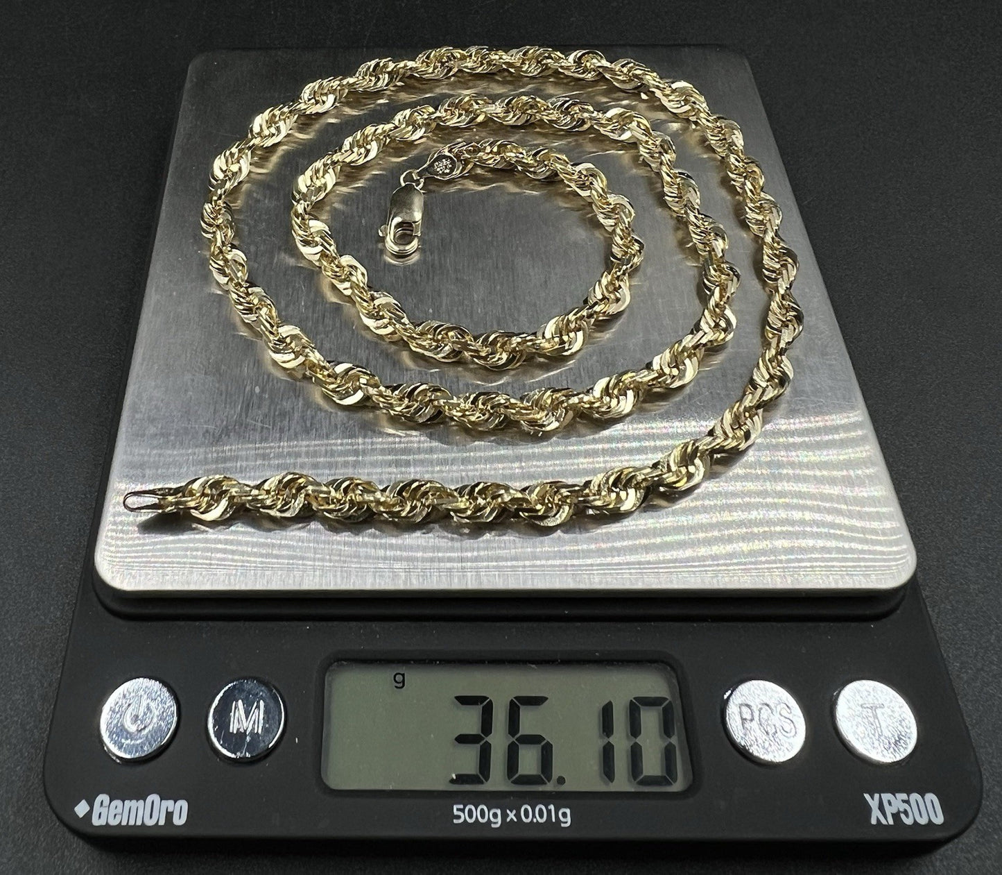 22.75” 10K Solid Yellow Gold Diamond Cut Rope Chain | 36.07g | 5.4MM | Lobster |