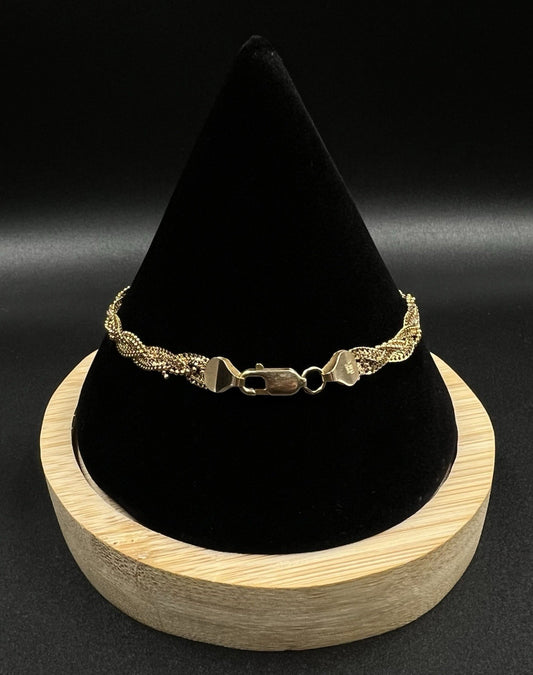 7.25” 14K Hollow Yellow Gold Diamond Cut Braided Curb + Bead Bracelet 4.31g 5MM
