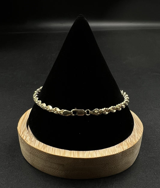 8” 10K Semi-Solid Yellow Gold Diamond Cut Rope Bracelet | 11g | 4.2MM | Lobster