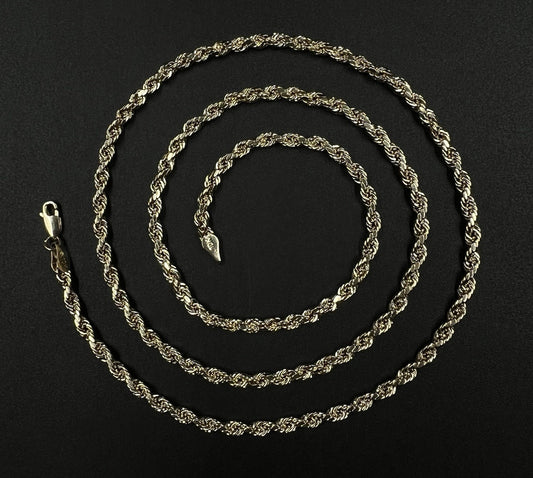 26” 10K Hollow Yellow Gold Diamond Cut Rope Chain | 7g | 3.5MM | Lobster Clasp |