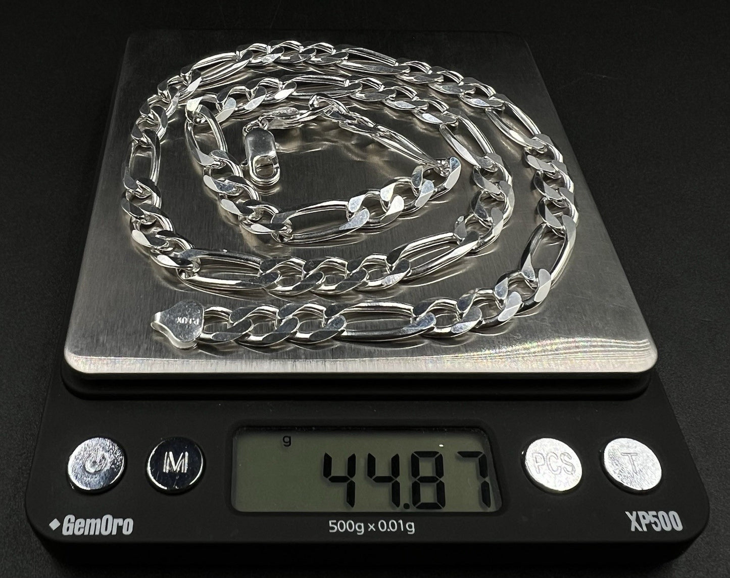 22” 925 Solid Sterling Silver Diamond Cut Figaro Chain | 44.85g | 8MM | Italy |