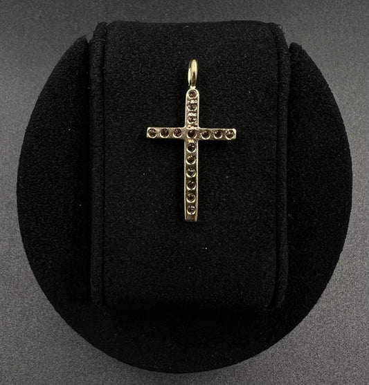 .72” x 1.34” 10K Hollow Yellow Gold Natural Diamond Cross Pendant .1ct | 2.48g