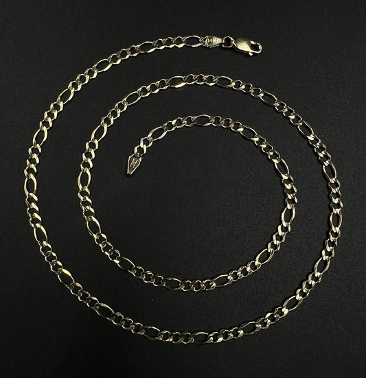 20” 14K Semi-Solid Yellow Gold Diamond Cut Figaro Chain | 8.53g | 3.9MM Lobster