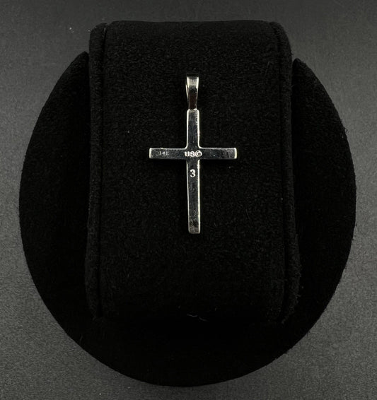 .68” x 1.27” 14K Solid White Gold Natural Diamond Cross Pendant | 3.09g 3MM Bail