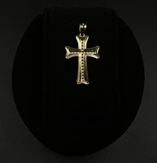 .73” x 1.32” 10K Semi-Solid Yellow Gold Diamond Cut Cross Pendant | 1.37g | 4MM