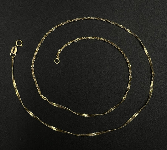 16” 14K Hollow Yellow Gold Diamond Cut Singapore Chain | 1.36g | 1.4MM | Lobster