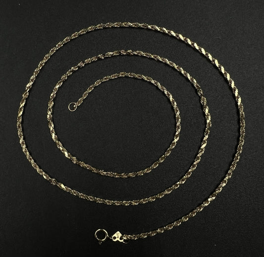 18.25” 14K Hollow Yellow Gold Diamond Cut Rope Chain | 2.36g | 1.9MM | Lobster |