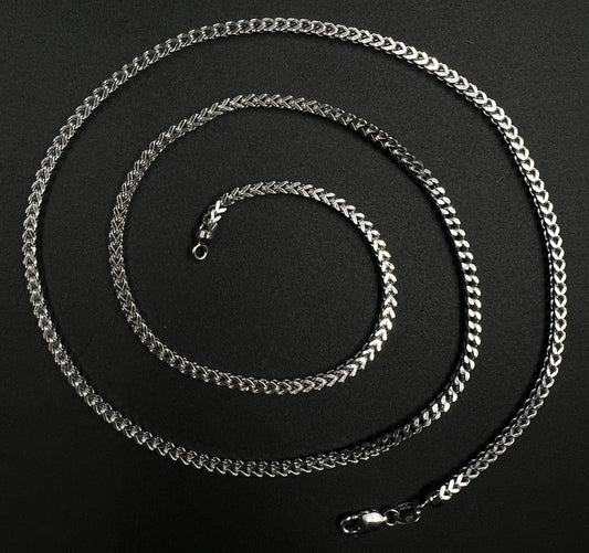 25” 10K Hollow White Gold Diamond Cut Franco Box Chain | 11.14g | 2.6MM | ALI |