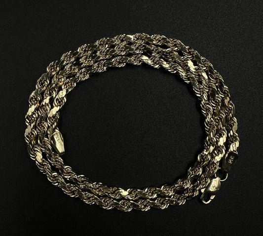 18.25” 14K Semi-Solid Yellow Gold Diamond Cut Rope Chain 8.53g | 3.8MM Lobster