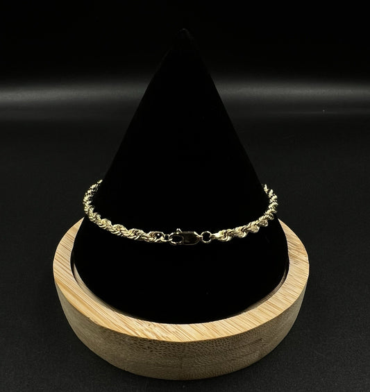 8” 10K Semi-Solid Yellow Gold Diamond Cut Rope Bracelet | 9.16g | 3.8MM Lobster