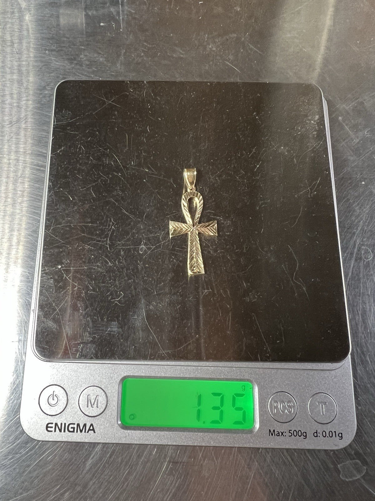 .61” x 1.42” 10K Semi-Solid Yellow Gold Diamond Cut Ankh Pendant | 1.4g Fits 3MM