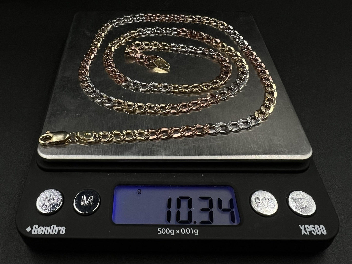 24” 10K Hollow Tri-Tone Gold Diamond Cut Cuban Chain | 10.34g | 4.9MM | Lobster