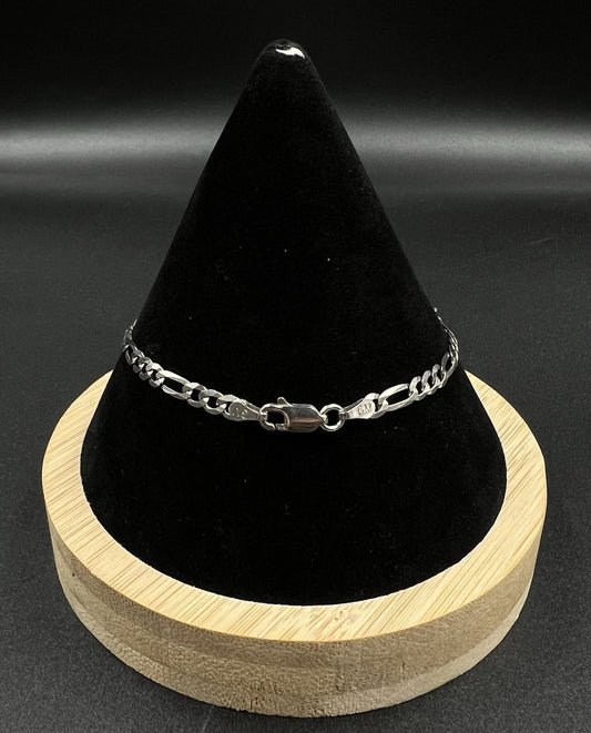 7” 925 Semi-Solid Sterling Silver Diamond Cut Figaro Bracelet 2.46g | 3.7MM | GM