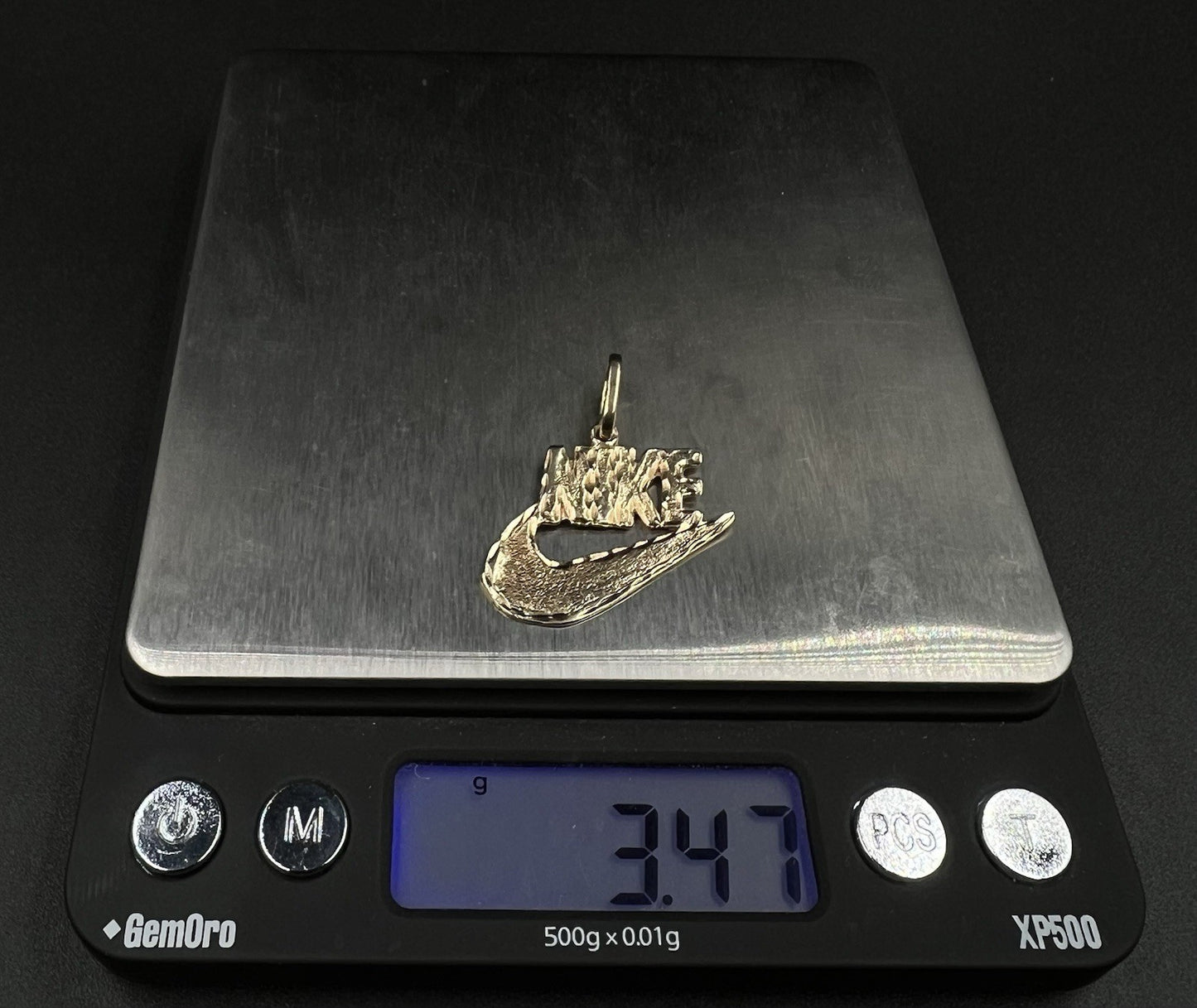 1.13” x 1.27” 14K Solid Yellow Gold Diamond Cut Nike Pendant 3.47g | 4x8MM Bail