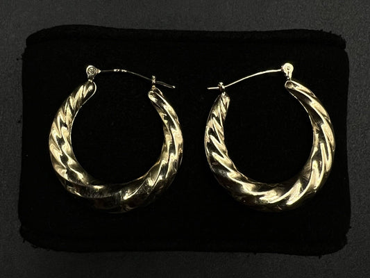 14K Hollow Yellow Gold Diamond Cut Hoop Earrings 1.62g | .96” | 3MM Thick | JCM