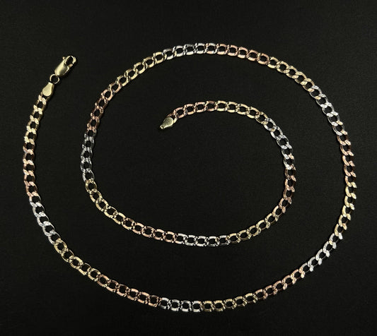 24” 10K Hollow Tri-Tone Gold Diamond Cut Cuban Chain | 10.34g | 4.9MM | Lobster
