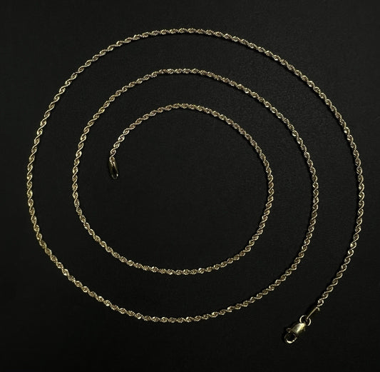 23.75” 14K Hollow Yellow Gold Rope Chain | 2.53g | 1.6MM | Turkey | Lobster |
