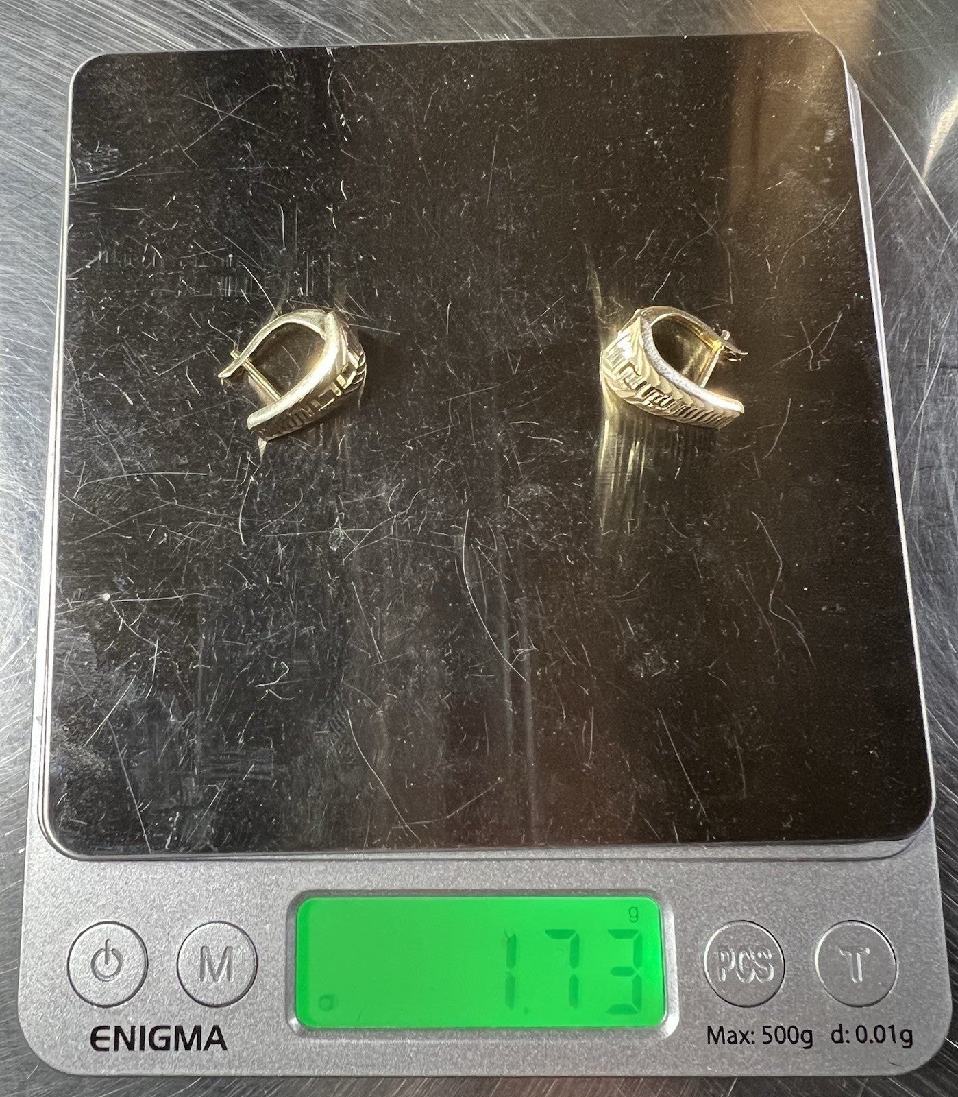 14K Semi-Solid Yellow Gold Diamond Cut Greek Key Earrings | 1.7g | 9.5MM