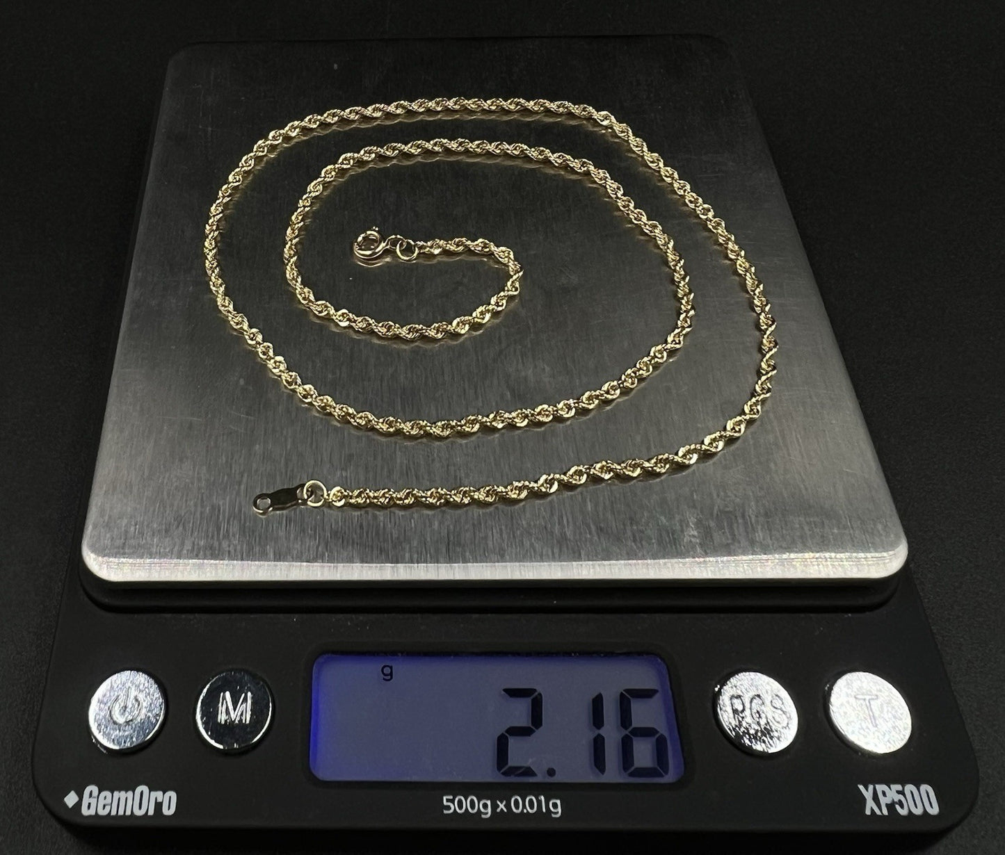 18.25” 14K Hollow Yellow Gold Rope Chain | 2.15g | 2.2MM | Lobster Clasp |