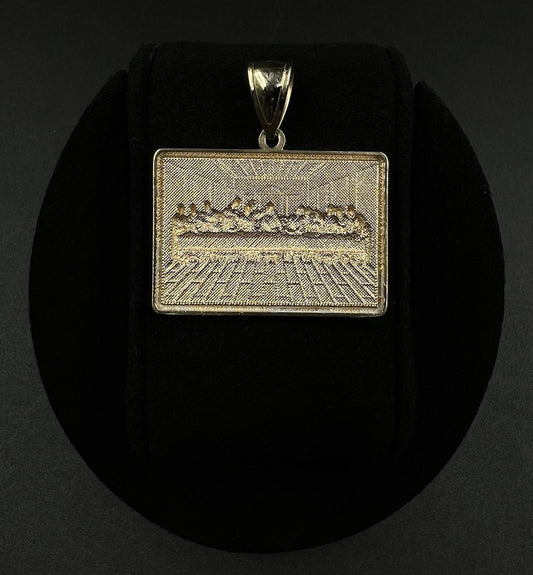 1.34” x 1.07” 10K Semi-Solid Two-Tone Gold Diamond Cut Last Supper Pendant 5.65g
