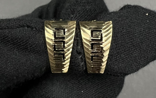14K Semi-Solid Yellow Gold Diamond Cut Greek Key Earrings | 1.7g | 9.5MM