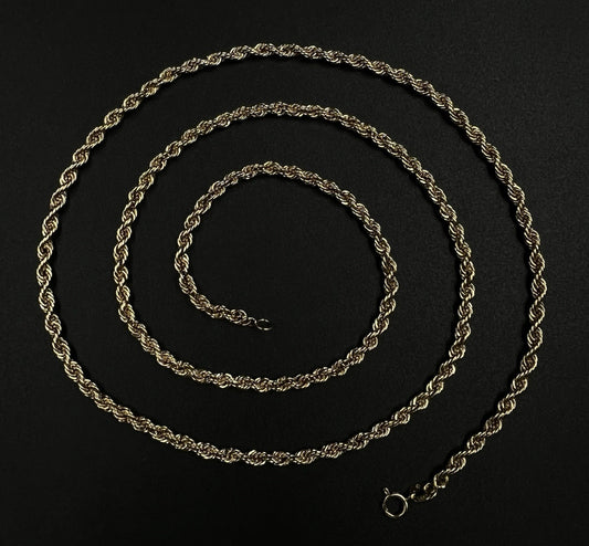 25.25” 14K Hollow Yellow Gold Rope Chain | 6.23g | 3.2MM | Lobster Clasp |