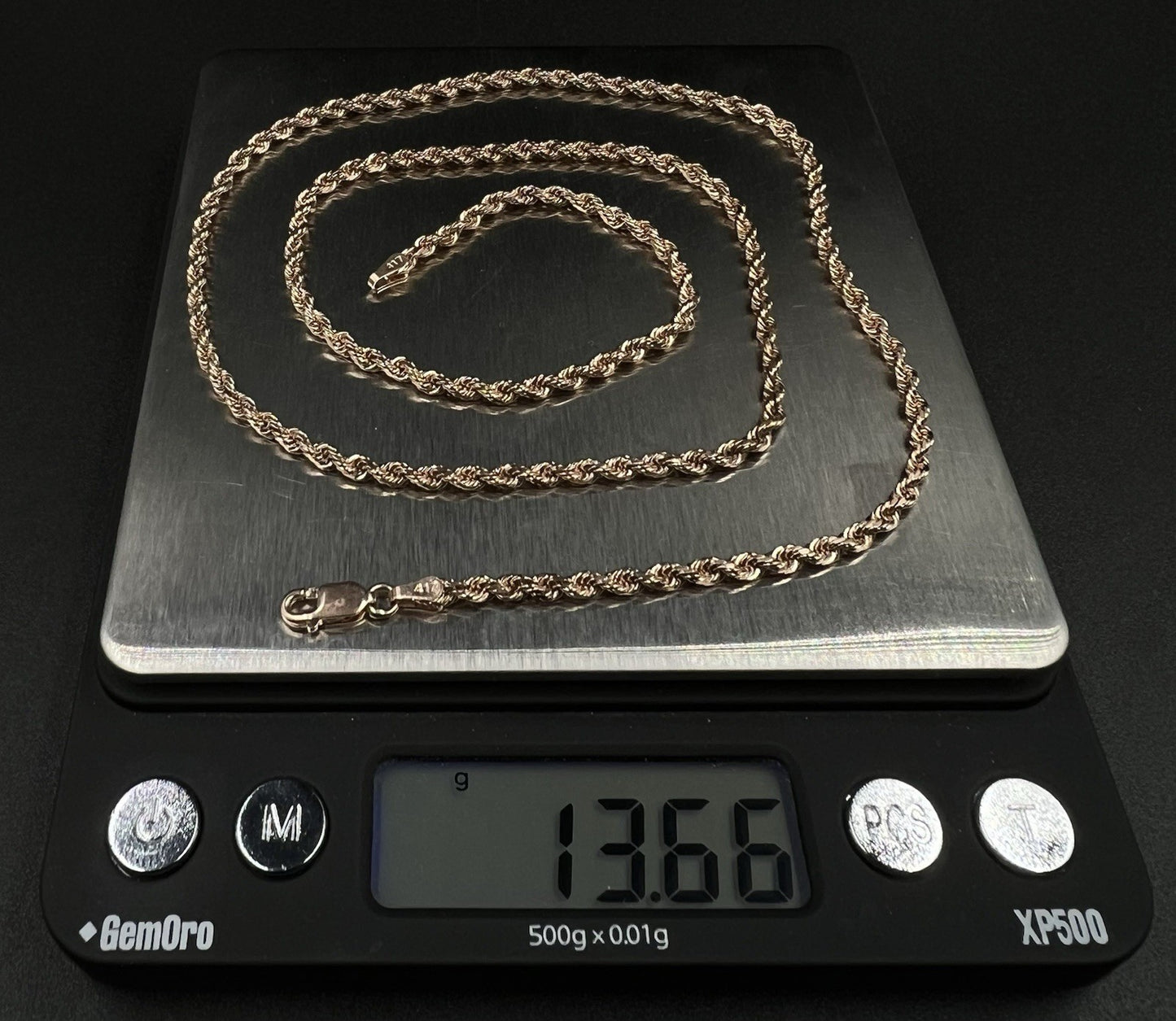 22” 10K Semi-Solid Rose Gold Diamond Cut Rope Chain | 13.66g | 2.8MM | Lobster |