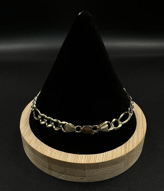 8.5” 10K Semi-Solid Yellow Gold Diamond Cut Figaro Bracelet 9.67g | 6.6MM Italy