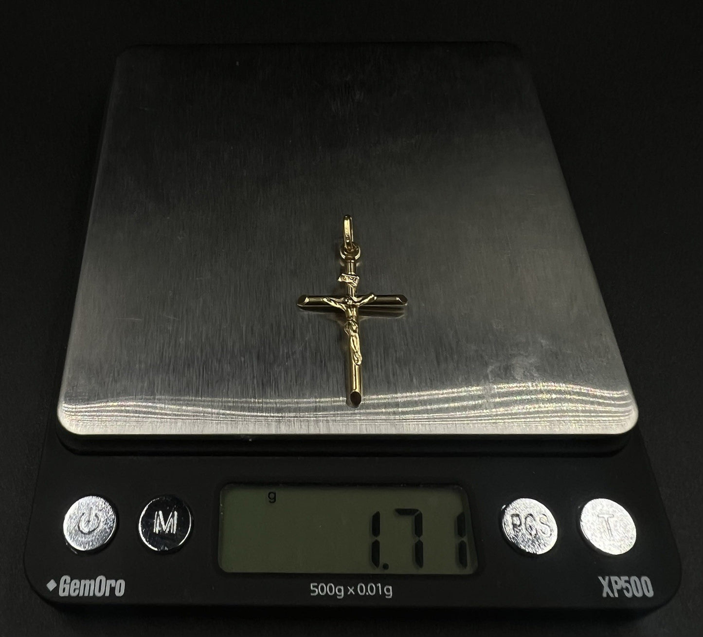 .8” x 1.5” 14K Hollow Yellow Gold Crucifix Pendant 1.71g 2.6 x 5.6mm Bail Italy