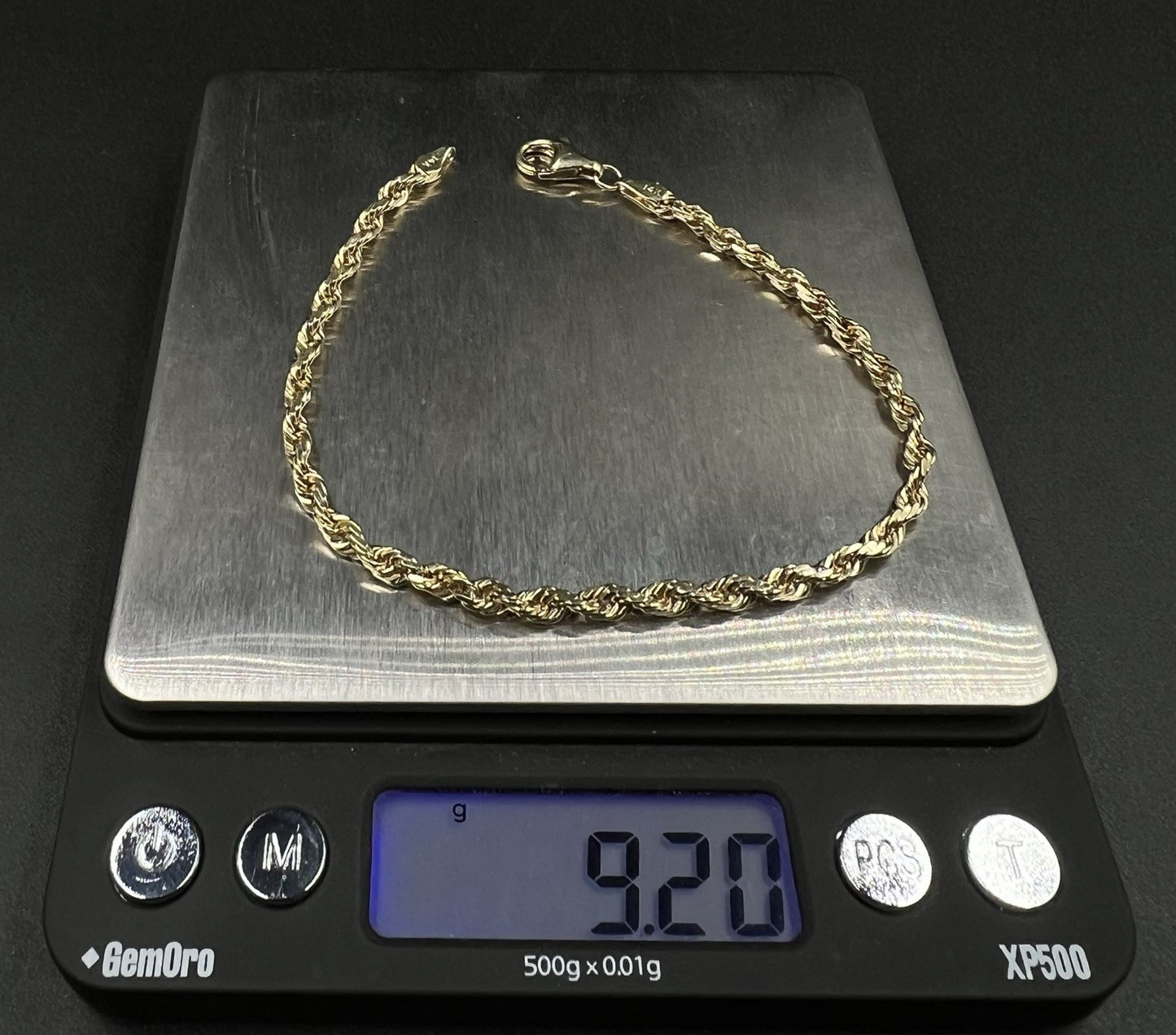 8.5” 14K Solid Yellow Gold Diamond Cut Rope Bracelet | 9.2g | 3.7MM | Lobster |