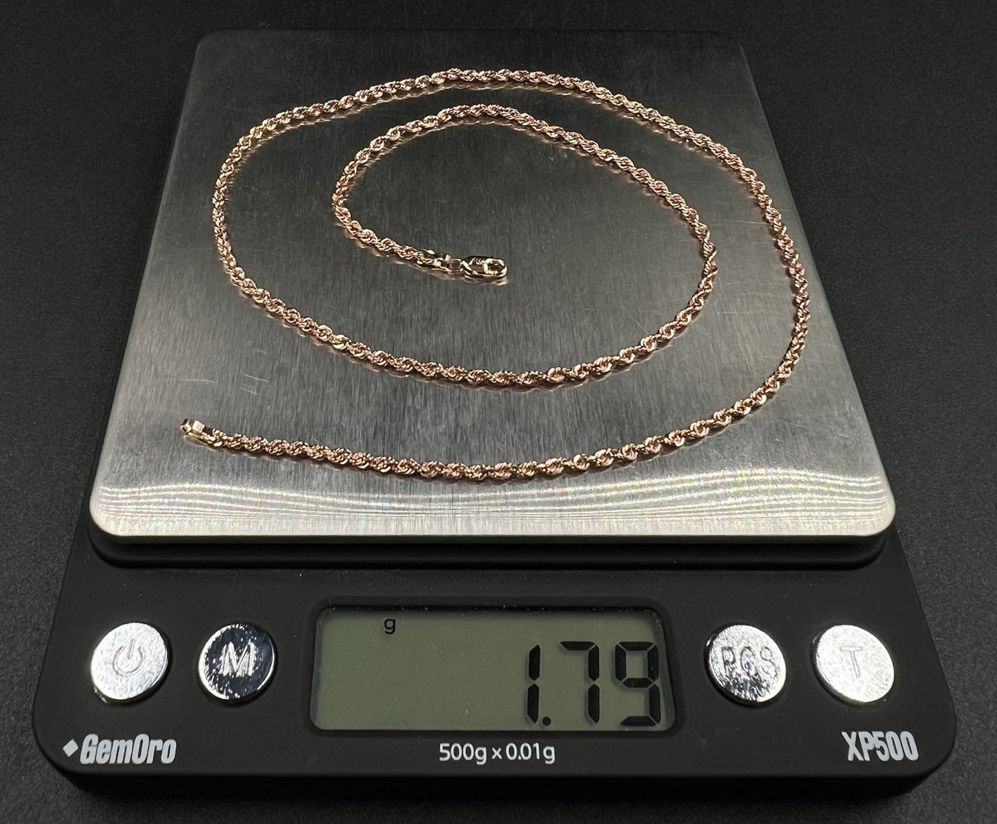 18” 14K Hollow Rose Gold Rope Chain | 1.79g | 2MM | Lobster Clasp |