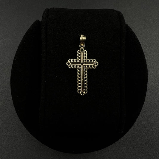 .61” x 1” 14K Semi-Solid Two-Tone Gold Diamond Cut Cross Pendant 1.07g 3MM Bail