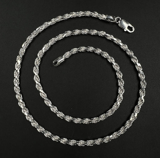 24” 925 Solid Sterling Silver Diamond Cut Rope Chain 45g | 4.6MM | Italy Lobster