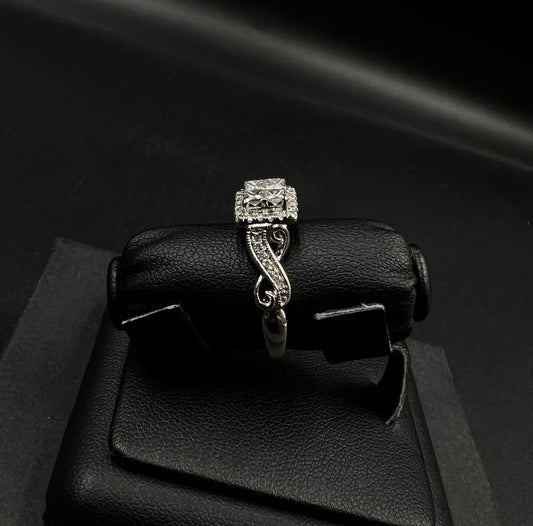14K Solid White Gold Square Halo Natural Diamond Ring | Size 8 | ~1 ct | 5.76g |