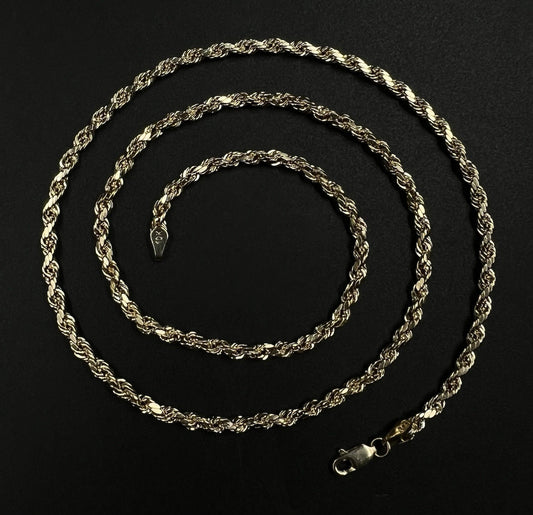 22” 10K Hollow Yellow Gold Diamond Cut Rope Chain | 5.89g | 3.5MM | Lobster |