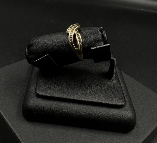 10K Solid Yellow Gold Natural Diamond Crossover Baguette Ring Size 5.25 | 2.18g