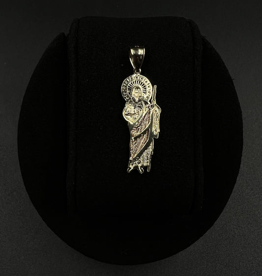 .46” x 1.28” 14K Semi-Solid Two-Tone Gold Saint Jude Pendant 2.65g | CZ Stones |