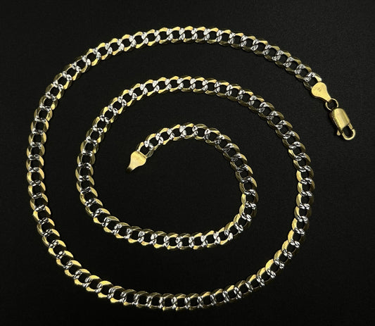 22.25” 925 Solid Silver Gold Plated Diamond Cut Curb Chain 21.39g 6.1MM YGI