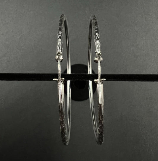 925 Solid Sterling Silver Diamond Cut Hoop Earrings | 8.16g | 1.89” Wide |